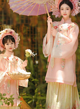 亲子汉服春新款母女童明制套装裙