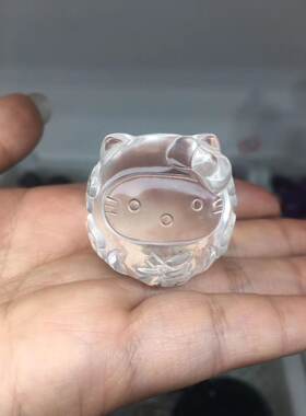 佛系水晶达摩kt福猫摆件紫水晶白水晶黄水晶粉水晶茶晶萤石蛋白石