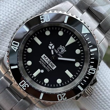 定制oman复古风夜光蓝宝石潜水表