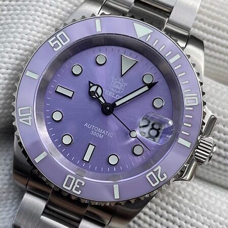 紫色陶瓷圈夜光钢潜防水潜水商务