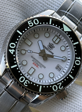 STEELDIVE新款白色表盘44MM陶瓷表圈插入不锈钢表壳300米防潜水表