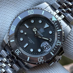 精钢灰色夜光计时陶瓷圈绿水鬼手表男士防水潜水表商务自动机械表