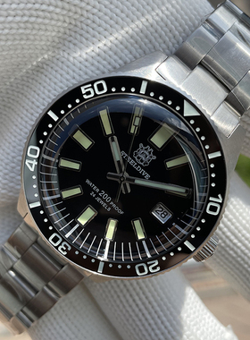 STEELDIVE精钢定制复刻62MAS元祖机械潜水手表蓝宝石锅盖泡泡镜片