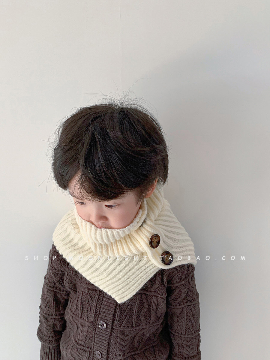 부모-자식 스타일 한국식 단추 어린이 스카프 옷깃 니트 가을 겨울 방풍 및 남성과 여성을위한 따뜻한  스카프