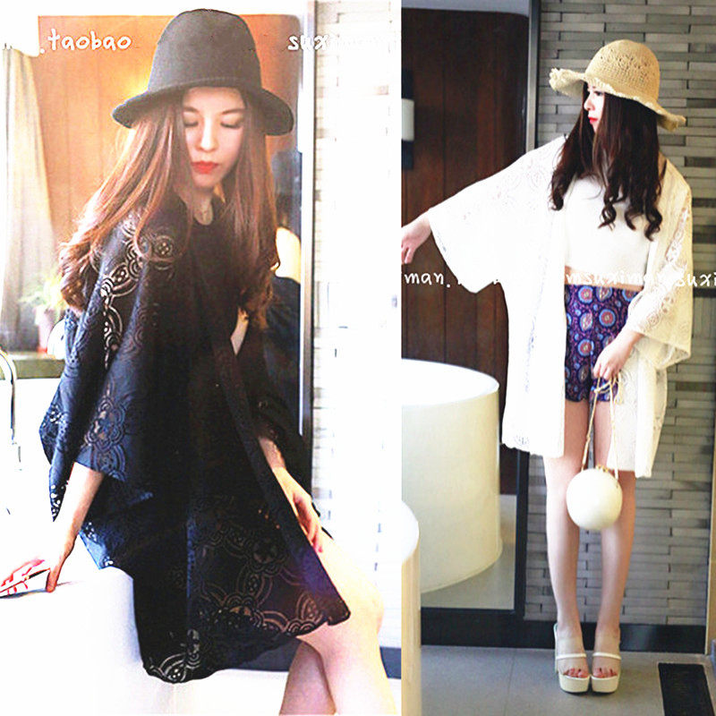 欧美高档蕾丝宽松长款沙滩裙性感沙滩罩衫 大码比基尼外罩衫开衫