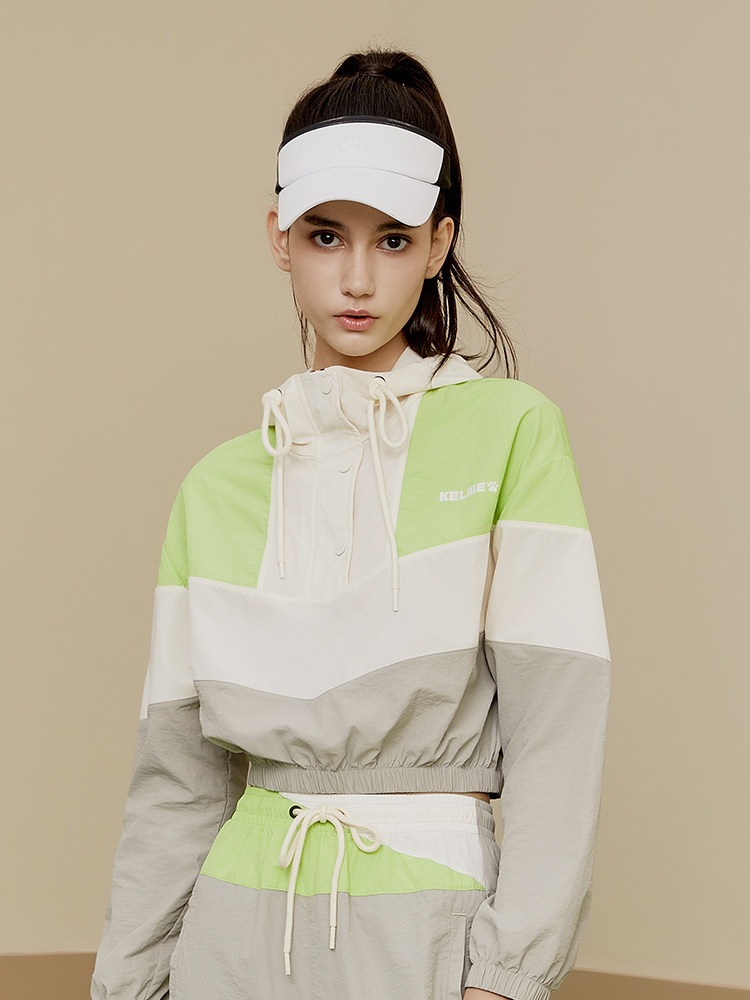 KELME 짠 재킷 여성 2024 가을 겨울 새로운 반 오픈 후드 탄성 스포츠 짧은 탑