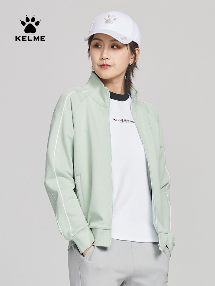 KELME 스웨트 재킷 2024 가을 새로운 패션 스포츠 캐주얼 스탠드 칼라 니트 루즈 재킷 여성용