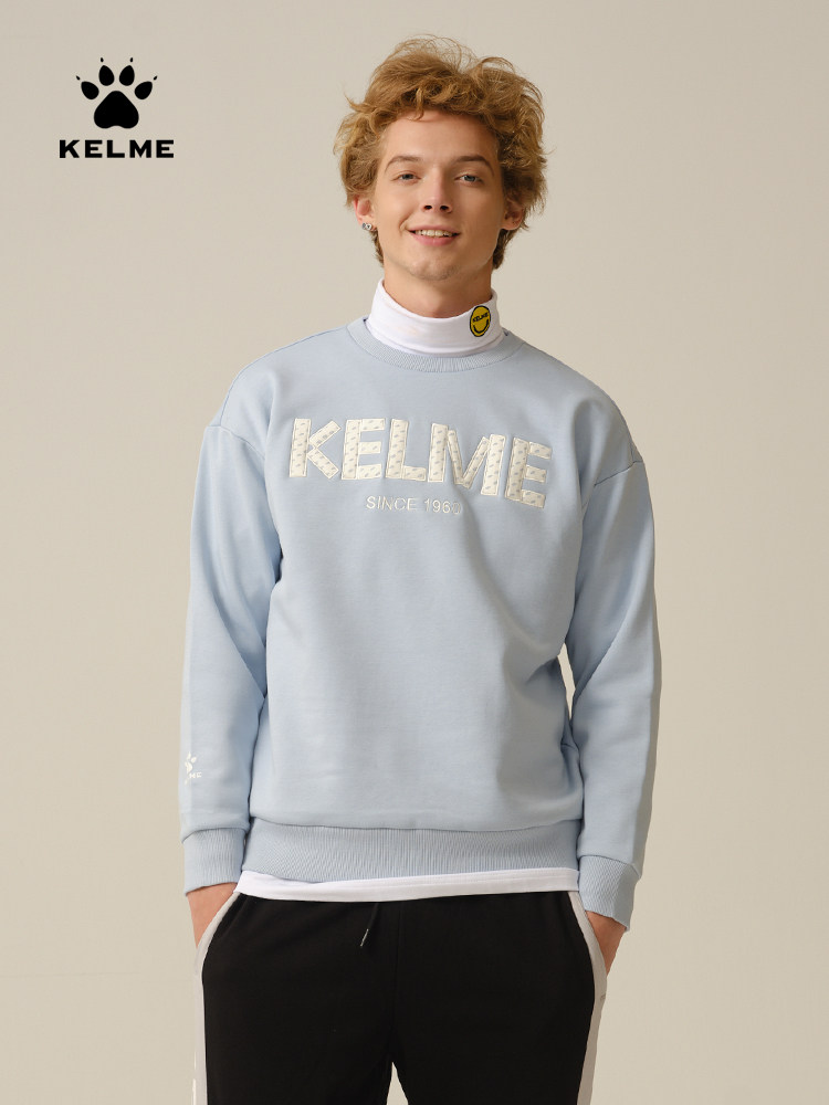 KELME 스포츠 캐주얼 운동복 가을 라운드 넥 솔리드 컬러 니트 탑 남성 벨벳 루즈 풀오버