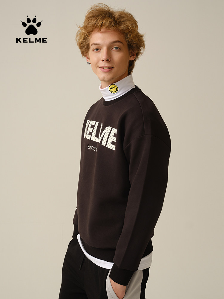 KELME 스포츠 캐주얼 운동복 가을 라운드 넥 솔리드 컬러 니트 탑 남성 벨벳 루즈 풀오버