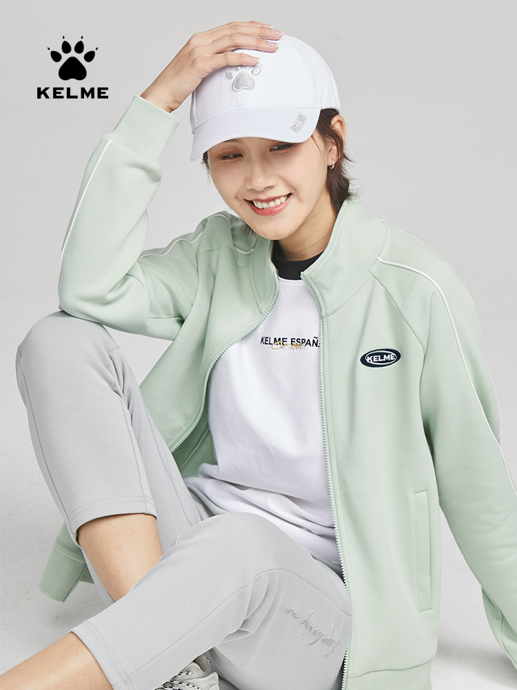 KELME 스웨트 재킷 2024 가을 새로운 패션 스포츠 캐주얼 스탠드 칼라 니트 루즈 재킷 여성용