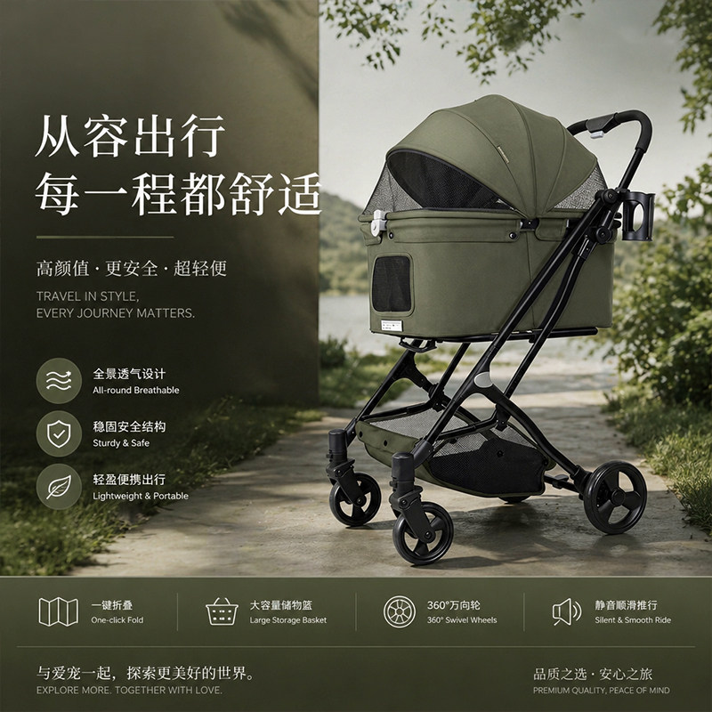 贝登宝babythroneX5宠物推车一体式轻便一键折叠猫咪狗狗外出犬车