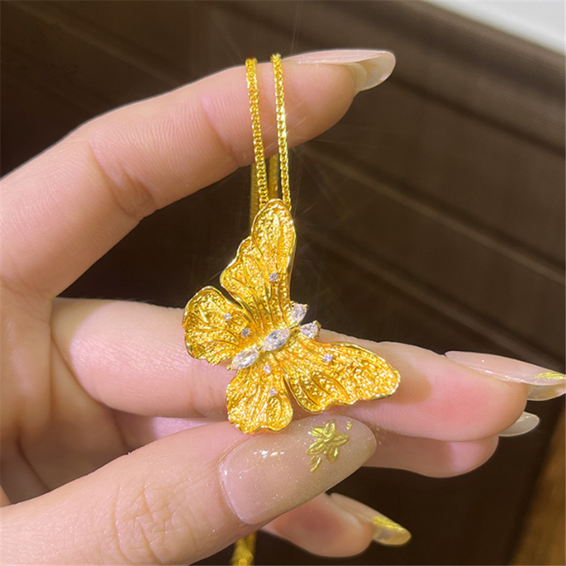 古法传承金包银点钻拉丝蝴蝶吊坠