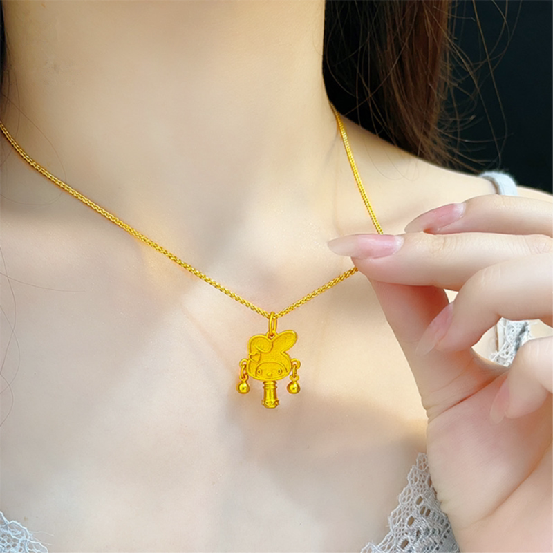 古法金包银卡通拨浪鼓吊坠女库洛米美乐蒂双面流苏铃铛项链送礼物