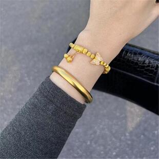 古法传承金包银泥鳅背手镯女宽面素圈莲花内心经实心镯子手环手链