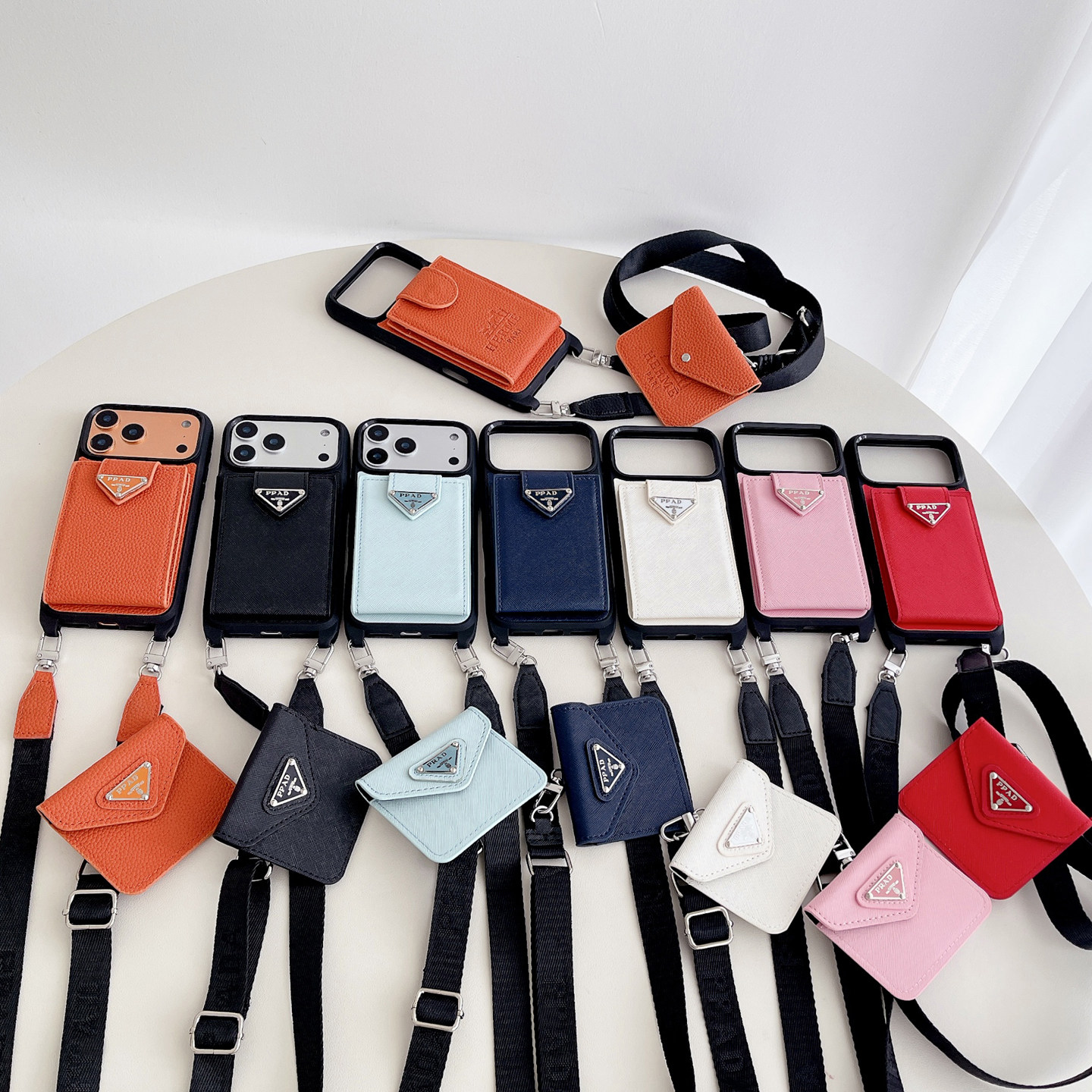 潮人同款皮质十字纹插卡斜挎包适用苹果17手机壳挂脖iPhone15promax耳机包14pro皮质软壳16promax防摔保护套