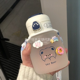 日本ZGP网红简约ins耐热玻璃水杯带吸管少女心高颜值手提大肚杯