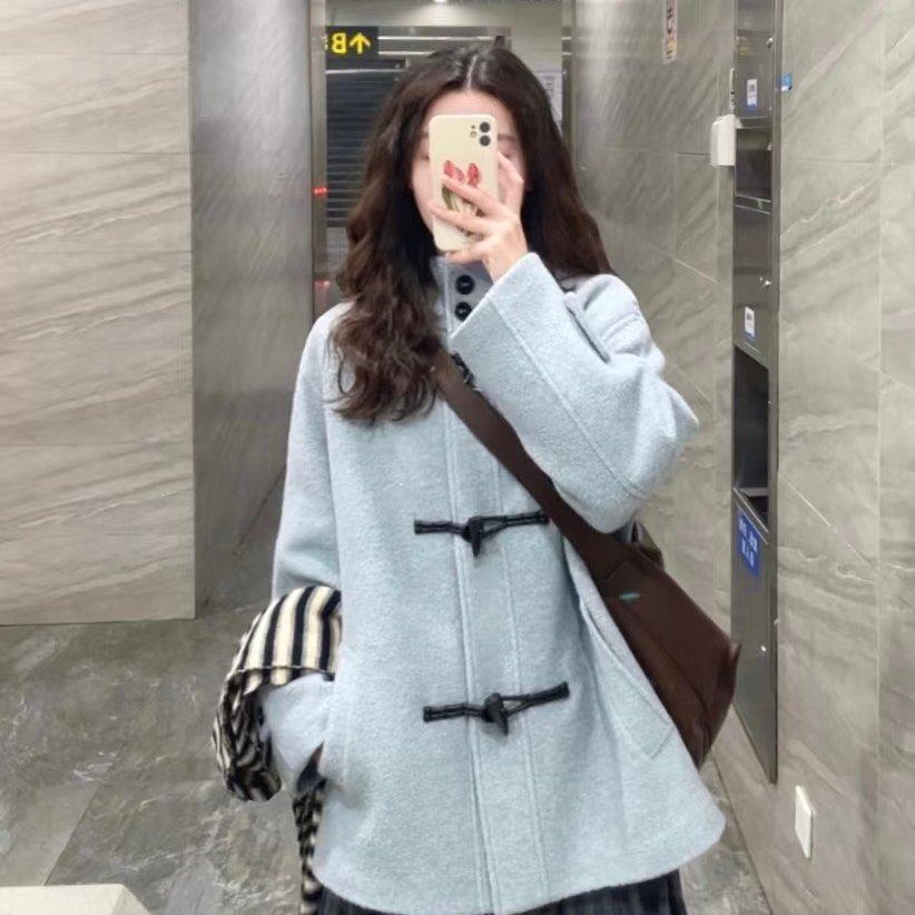 手工编织牛角扣大衣韩版宽松休闲连帽短款毛呢外套格子半身裙套装,女装/女士精品,时尚套装,淘宝优惠券,粉丝福利购,淘宝优惠卷