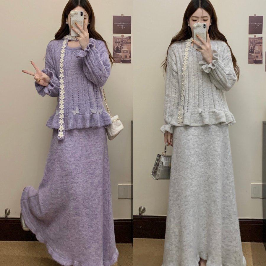 实拍大码韩系手工钉花飘带毛衣女套头宽松慵懒风针织衫小众套装,女装/女士精品,大码套装,淘宝优惠券,粉丝福利购,淘宝优惠卷