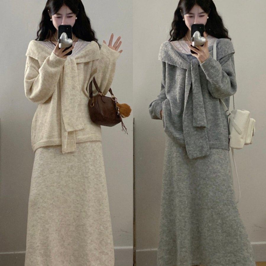 实拍大码冬季韩系蕾丝拼接假两件披肩针织软糯毛衣+半身裙两件套,女装/女士精品,大码套装,淘宝优惠券,粉丝福利购,淘宝优惠卷