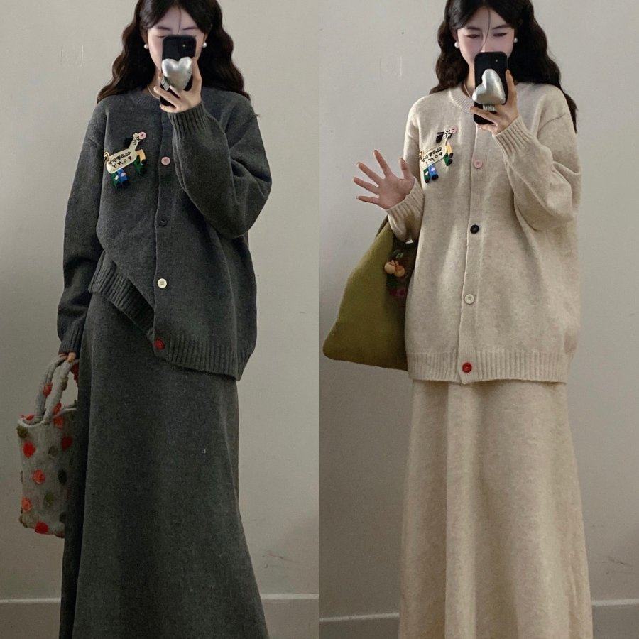 实拍大码女秋冬宽松慵懒风刺绣小马针织开衫显瘦毛衣+半身裙套装,女装/女士精品,大码套装,淘宝优惠券,粉丝福利购,淘宝优惠卷