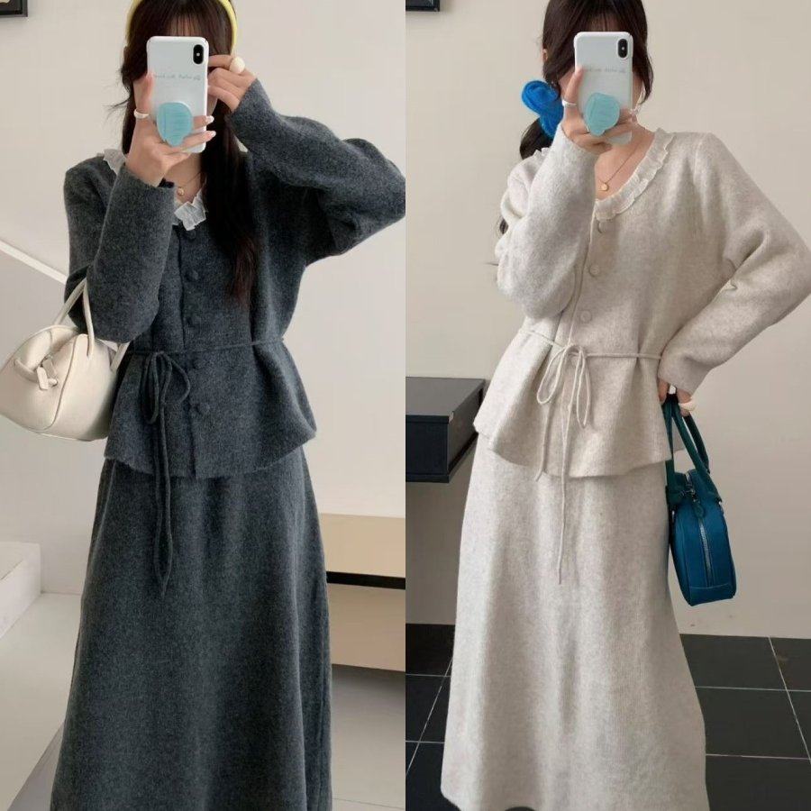 大码秋冬女高级感慵懒风木耳花边针织毛衣开衫+半身裙套装,女装/女士精品,大码套装,淘宝优惠券,粉丝福利购,淘宝优惠卷