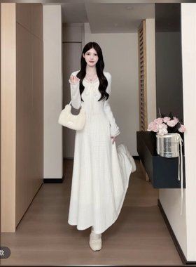 松本丧丧秋冬法式长袖针织肌理感连衣裙收腰显瘦连衣裙B253Q1886