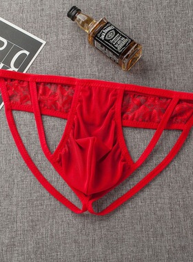 新款男士内裤性感透明蕾丝丁字裤男款透气低腰三角裤头男式内裤男