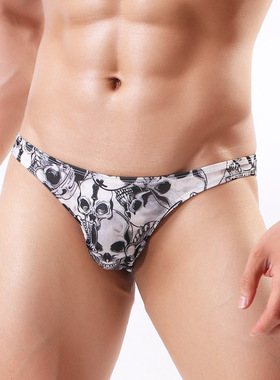 新款骷髅头男士内裤小三角弹力牛奶丝印花男式舒适透气丁三角内裤
