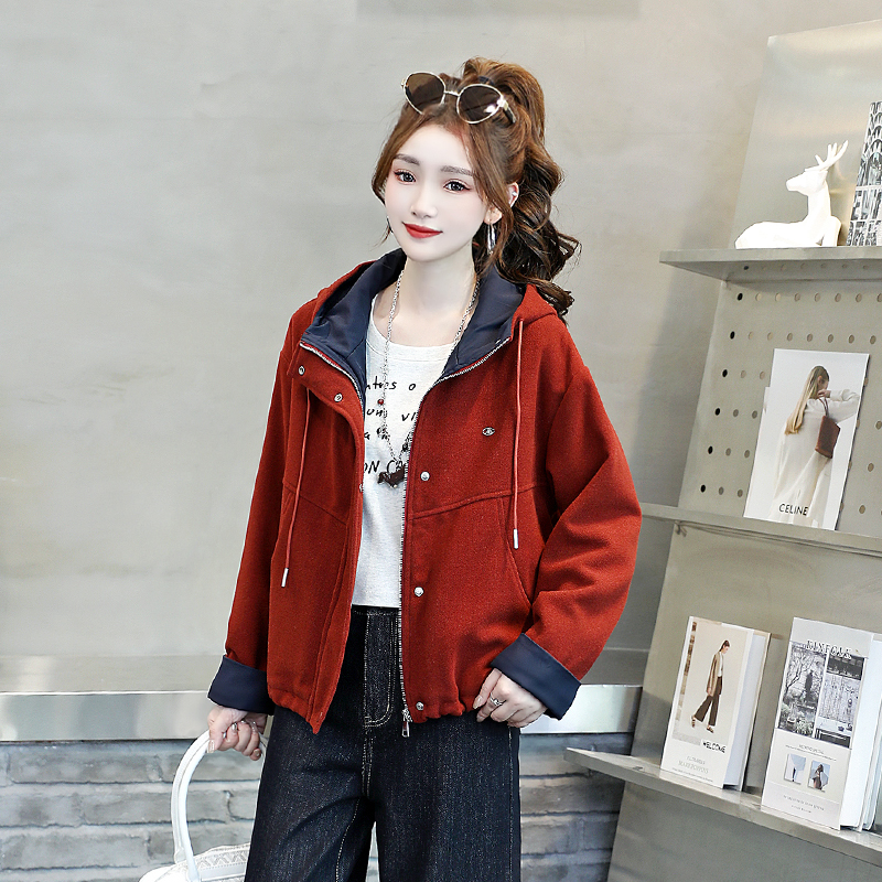 撞色连帽短款夹棉加厚秋冬女外套