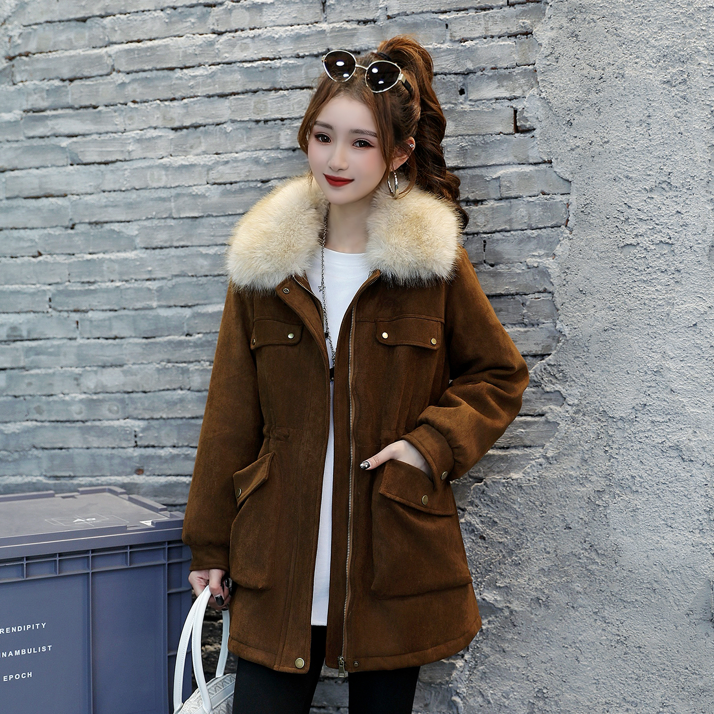 工装休闲毛领派克服麂皮中长款羽绒服女冬季2025新款收腰显瘦外套