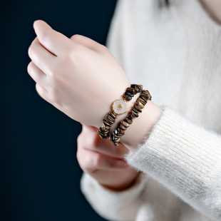 沉水老料印尼达拉干沉香手串随形古风设计款 双圈佛珠手链女士礼物