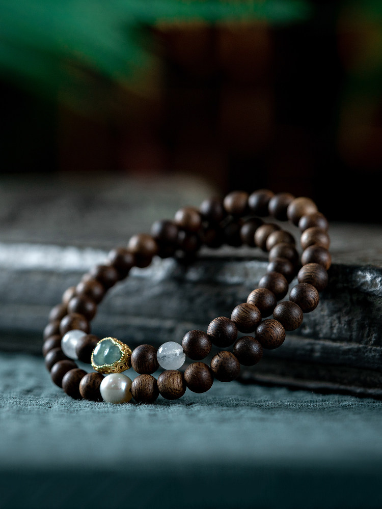 자연 베트남 NHA TRANG BAI QINNAN AGARWOOD QINGSHUI HETIAN JADE 팔찌 여성 WENWEN 체스 NAN DOUBLE CIRCLE 나무 팔찌 선물