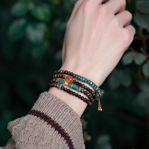 保真沉水级越南紫奇楠沉香手链女