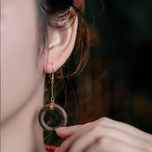 柬埔寨菩萨棋沉香耳环老料沉香木耳饰古风汉服耳坠木质饰品礼物女