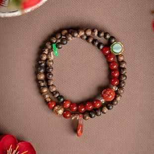 双圈越南芽庄沉香保山南红手串沉水多圈奇楠随形木手链女文艺复古