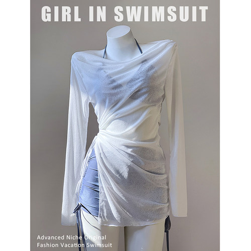 牛仔印花比基尼分体泳衣温泉纯欲