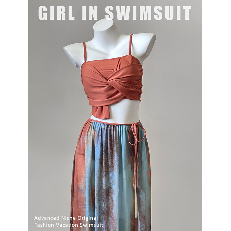 长裙泳衣女分体三件套海南三亚海边度假沙滩裙情侣款游泳装泡温泉