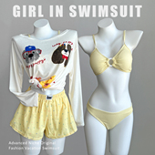 水上乐园可外穿 宽松防晒罩衫 少女泳衣女分体式 四件套保守遮肉长袖