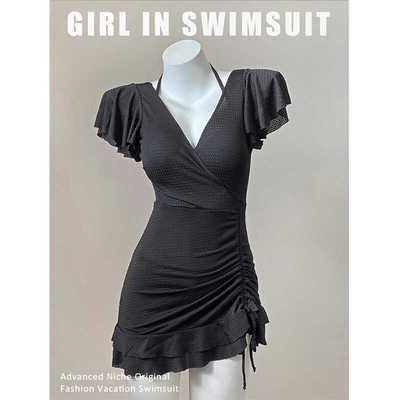 泳衣带钢托显瘦遮肉连体裙式女