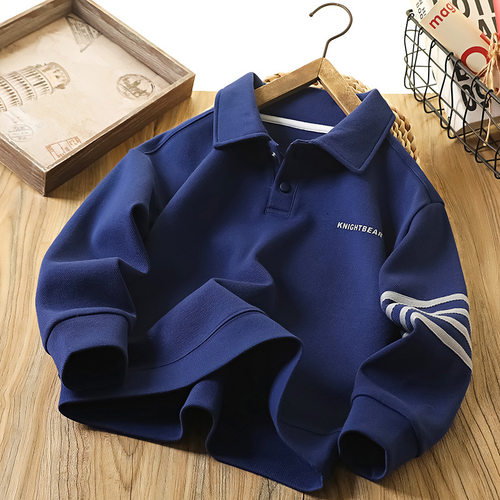 男童polo衫长袖儿童翻领卫衣洋气中大童春装上衣宽松休闲打底衫潮