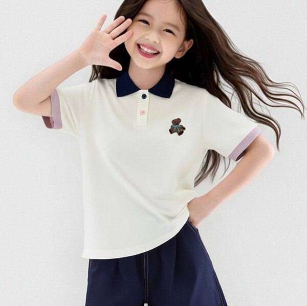女童Polo衫夏季2026新款白色短袖T恤学院风上衣中大童百搭半袖潮