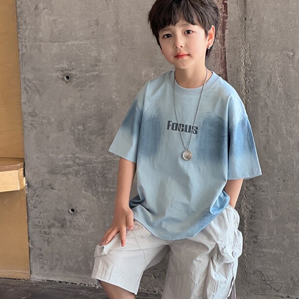 男童扎染渐变短袖T恤2026夏季新款儿童宽松百搭半袖上衣中大童潮