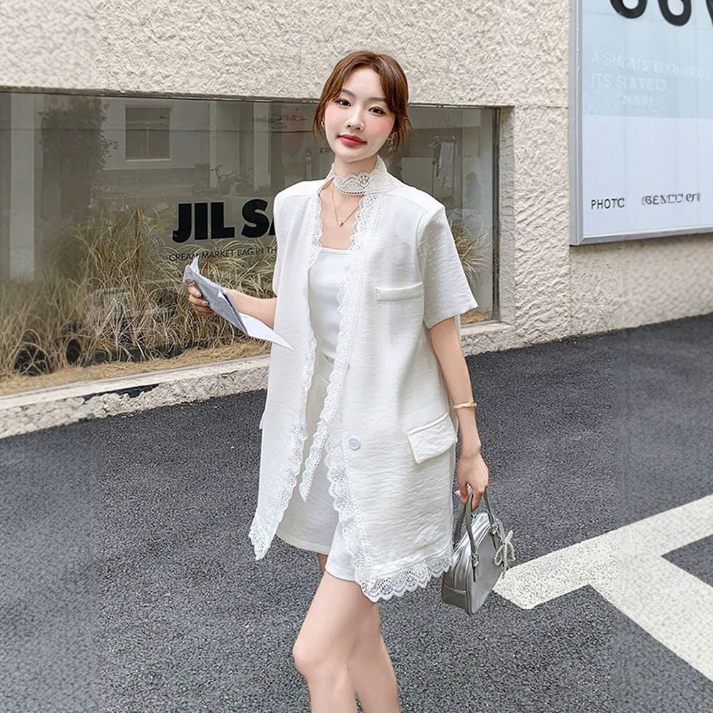 2026新款白色蕾丝夏穿搭御姐高级气质感西装短裤套装女两件套夏季