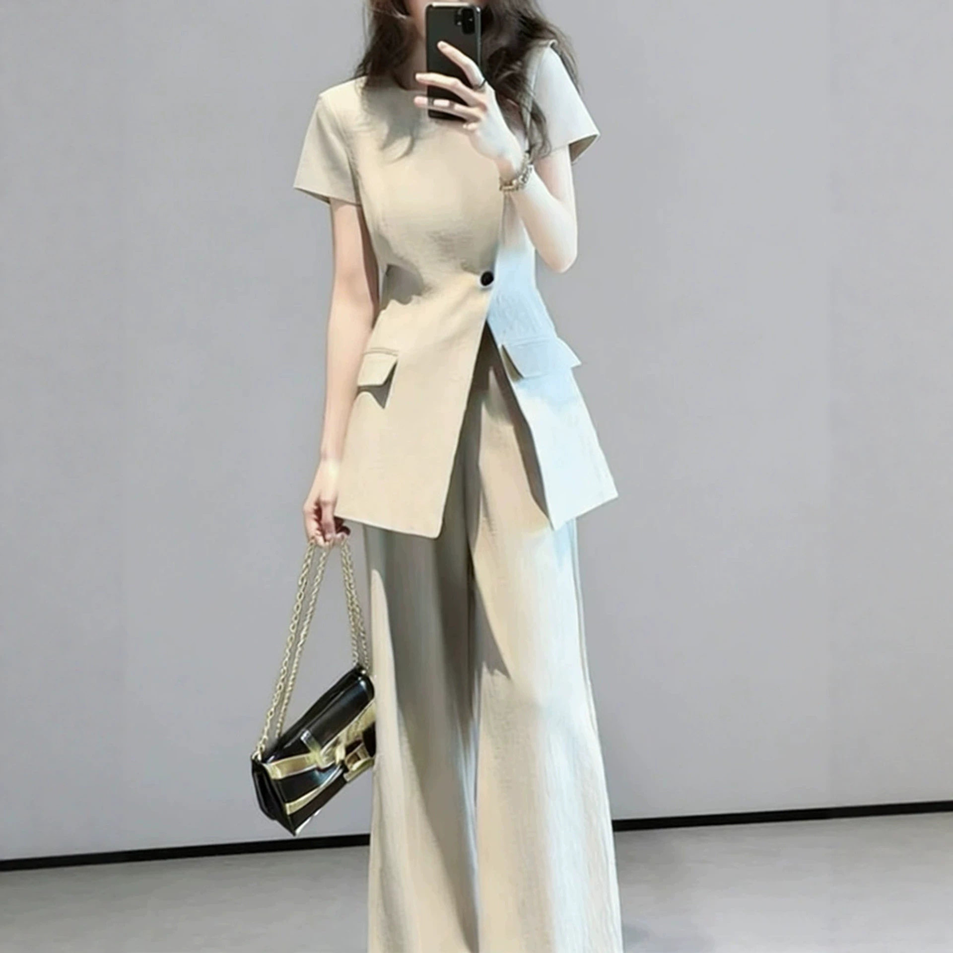 薄款西装套装女夏季新款气质通勤高级感收腰短袖西装两件套正装潮