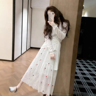 女2026春季 针织上衣碎花裙套装 一整套ootd韩系高级感穿搭休闲时尚