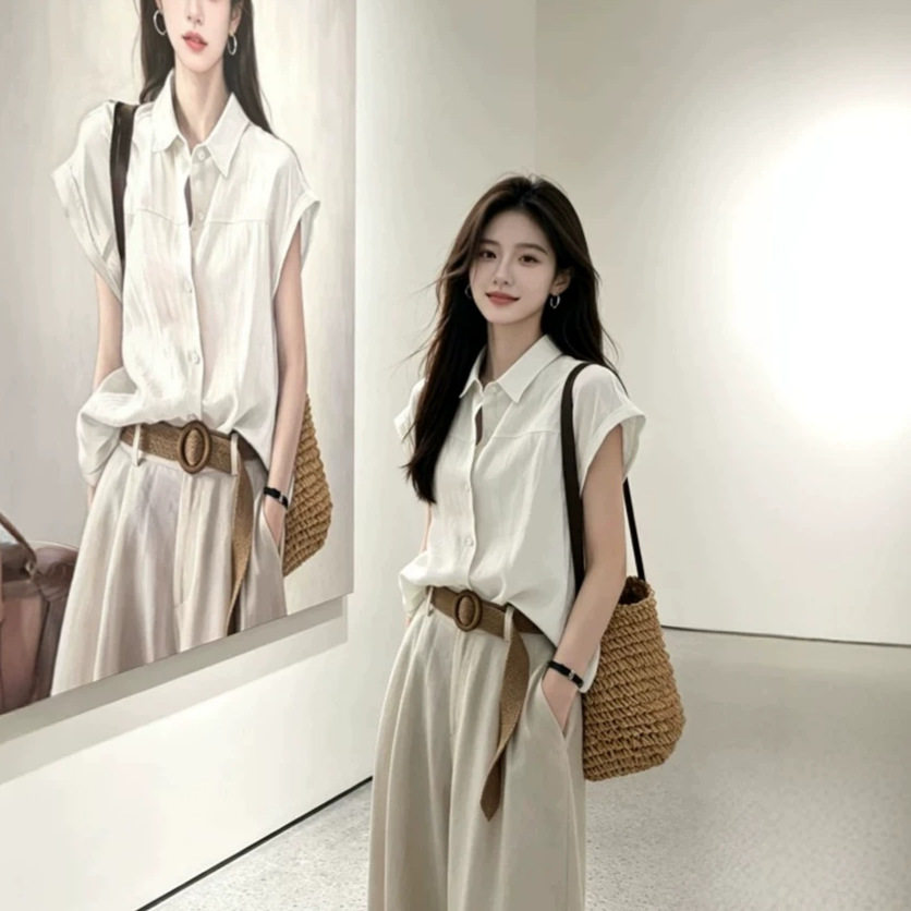 老钱风白色短袖衬衫女夏季薄款小衫通勤穿搭小飞袖上衣通勤风气质