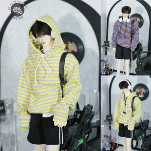 懒娃bjd娃衣人偶34分 SD龙魂叔 Popo68 ID75 帅气上衣条纹带帽卫