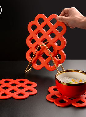 中国结红色硅胶餐桌垫珐琅隔热垫防烫垫锅垫耐高温餐垫中式碗垫盘