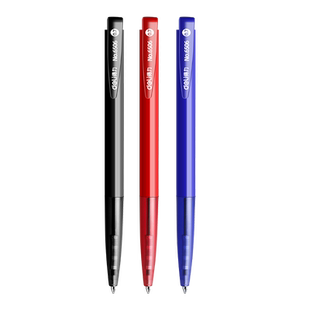 得力彩色圆珠笔按压式蓝色红色油笔正品小学生专用老式办公原子笔油笔中油笔黑色圆珠笔芯按动油性中性笔批发