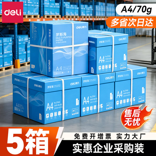【企采批发价】得力5箱A4打印纸